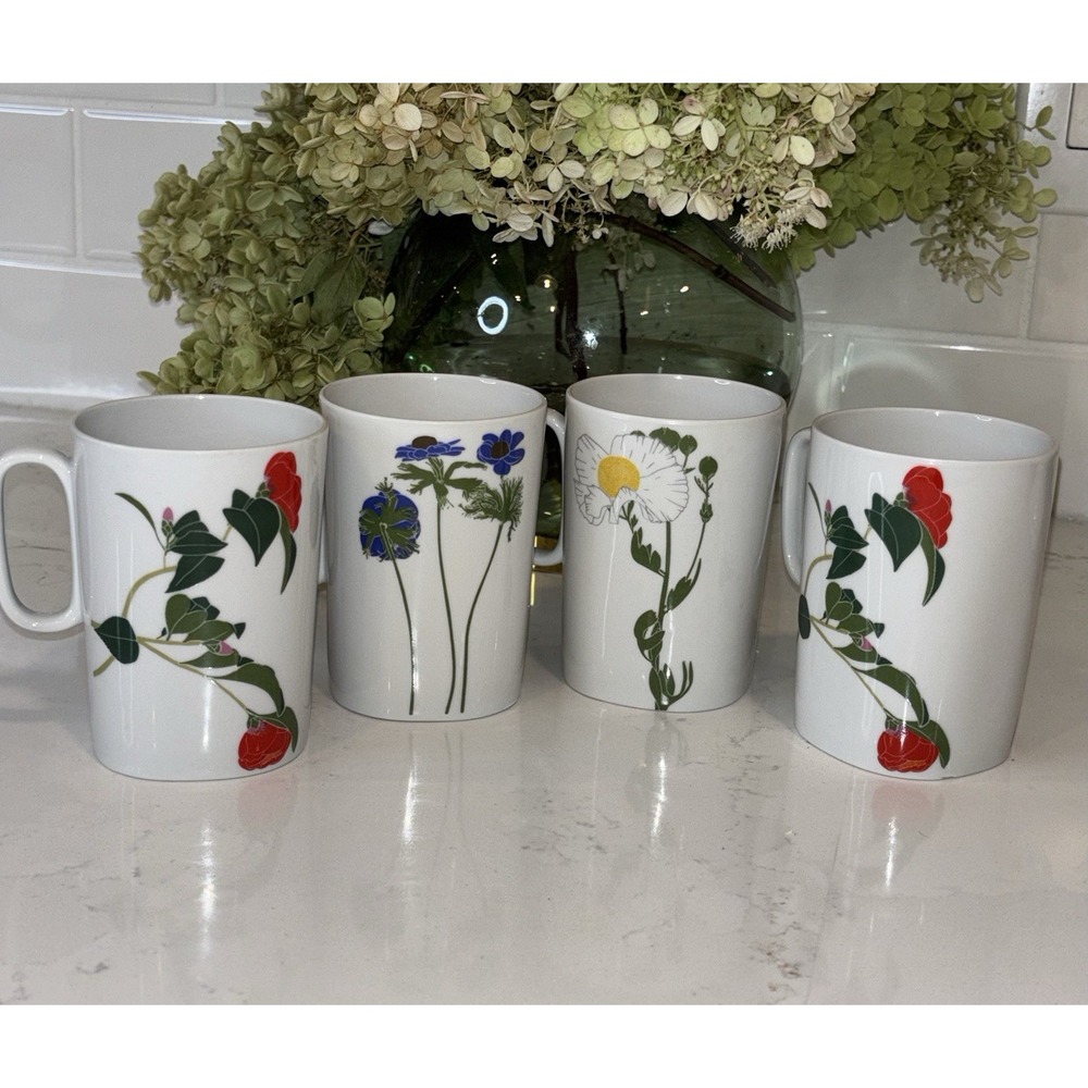 Block Langenthal Floral Portraits Henry Evans Set of 4 Porcelain Coffee Mugs